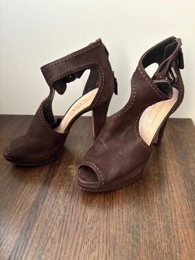 Prada Brown Peep-Toe High Heel Sandals